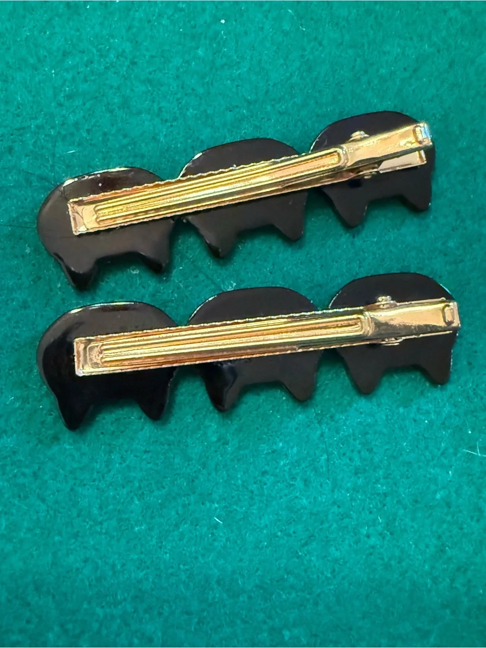 Black Cat Hair Clips with Gold Accents - Cute Cat Face Design